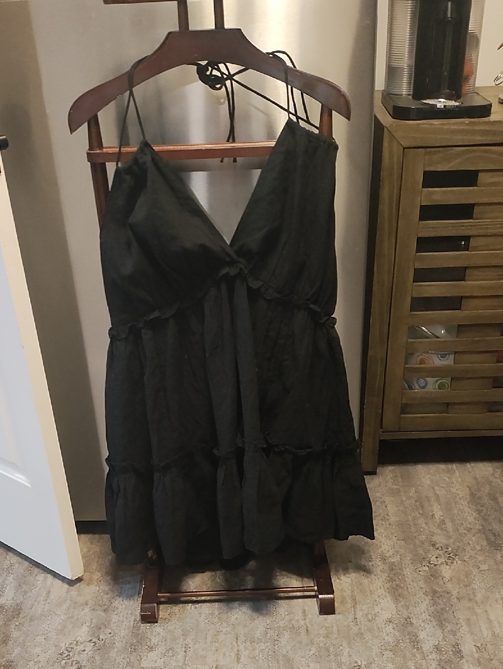 Divided Black V-Neck Tiered Mini Dress